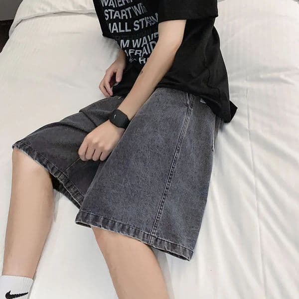 2026 Summer men seven inch jeans fashion mens jeans slim fit straight leg short jeans casual loose wide leg denim shorts 260605