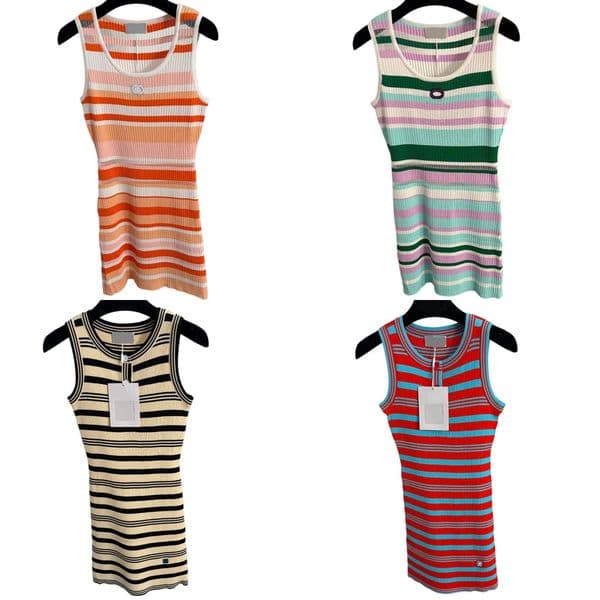 Designer Woman Y2K Mini Knit Dress Striped Sleeveless Slim Fit Sexy Dress Summer Vacation Party Outfits