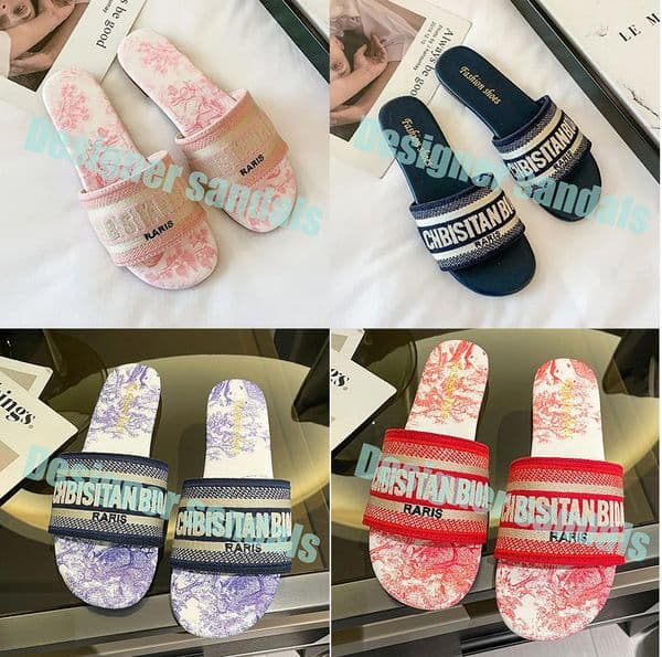 Designer Sandals women Paris embroidered sandals classic black pinkwhite summer flip flops AutumnMules Outdoor WaterproofLuxury Sandals slides