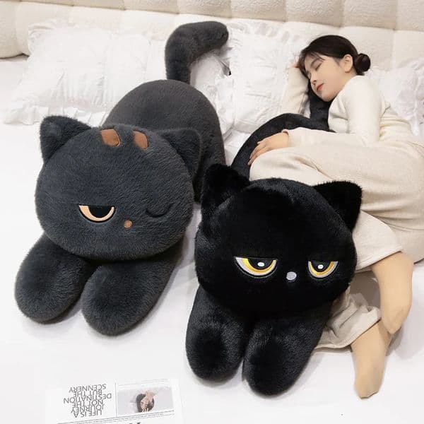Black Cat Plush Pillow Soft Stuffed Lying Cushion Cute Sleeping n Lovely Birthday Gift Idea for Lovers 260605