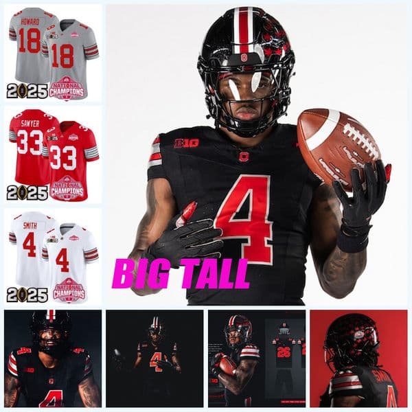 BIG TALL Ohio States Buckeyes 2026 New Black National Champion Jersey Jeremiah Smith Jack Sawyer Will Howard Caleb Downs Will Howard Treveyon Henderson