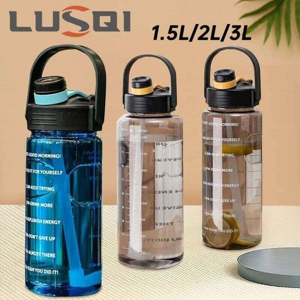 LUSQI 1.5 L/2L/3L Bottled Large Capacity Water Cup Leak-proof With Straw Plastic And Time Stamp For Home Outdoor Sports 26W0605