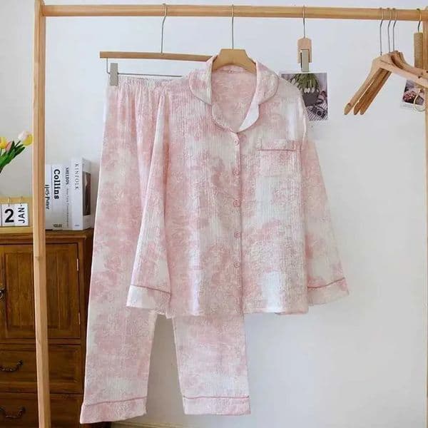 2026 New Lingerie Lingerie 100% Pijamas Woman Cotton Gauze Women Pajamas Sleepwear Female 2 Piece Set Ink Painting Printing Nightwear Pyjamas Home pijamas woman 8