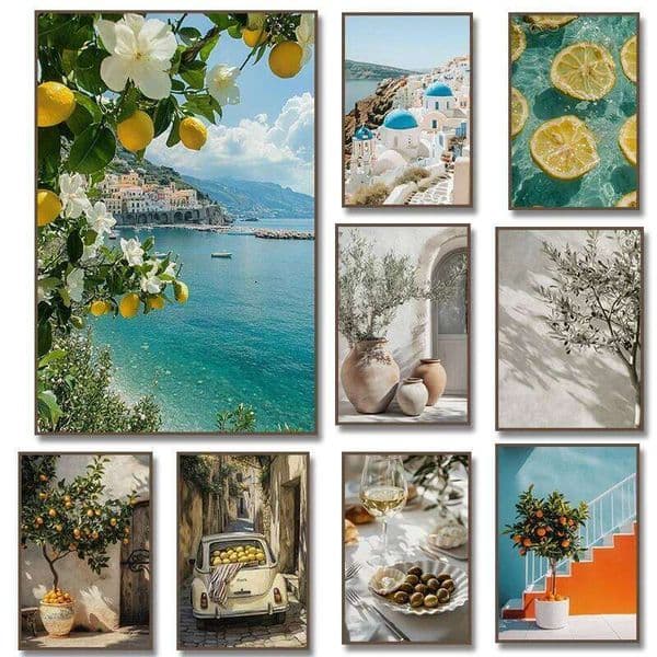 Italian Lemon Orange Olive Tree Canvas Poster Mediterranean Greek Landscape Wall Art Mural for Modern Living Room Home Decor 26Y0605