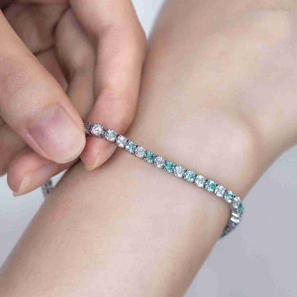 KIBO Hip Hop Jewelry 9K Gold 3mm 4mm Blue and White Color Iced Out Moissanite Tennis Bracelet
