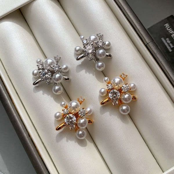 Designer Jewelry Luxury Jewelry Zhao Lu Si's Same Style Dazzling Galaxy Full-Diamond Pearl Firework Earrings, Light Luxury, High-End, Nich