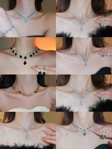 Vintage Gem Jewelry Set Bridesmaid Gift for Bride Tribe eardrop Necklace Earrings Set Rhinestone for Wedding Evening Dress Banquet bridal party shooting for women