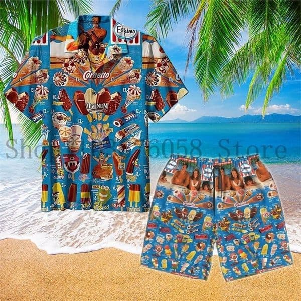 Trendy Cool Fashion Ice Cream Shirts Set Men 3D Print ShirtShorts Fashion Two Piece Sets Hawaii Beach Shirt Unisex Clothing 260529CJ