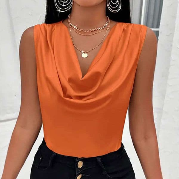Women's Sexy Off-Shoulder Satin Top Slim Fit Sleeveless T-Shirt for Spring and Summer