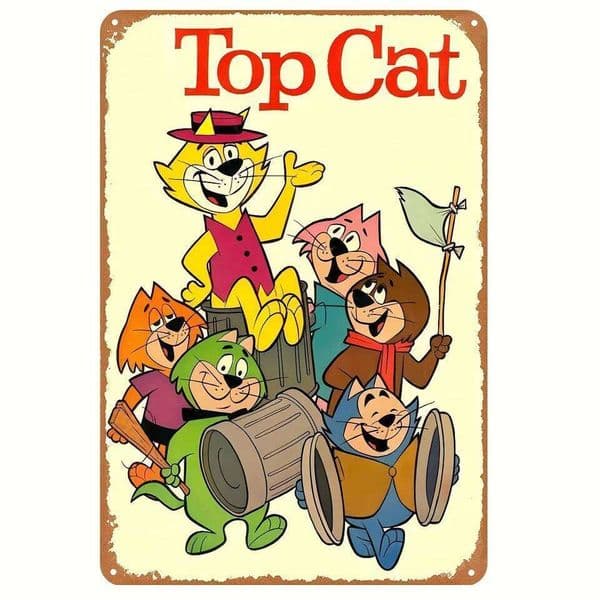 Top Cat Retro Metal Wall Art - Cartoon Characters Tin Sign, Pre-Drilled Weather-Resistant Iron Plaque, Bedroom, Bar, for Ma 26Y0605