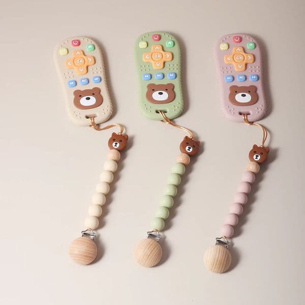 Pacifier clip and Baby Teether TV Remote Control Shape Silicone Teething Toy Kids Sensory Educational baby gift set 260605