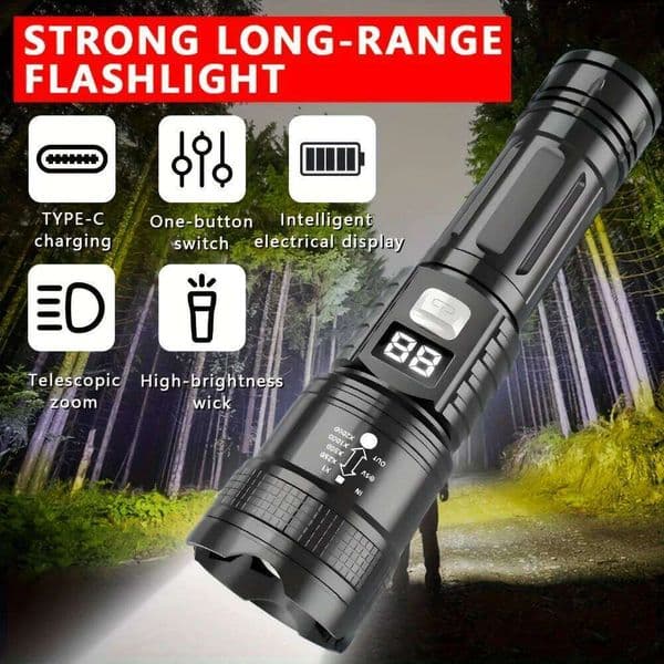 High Strong Power LED Flashlight Tactical Torch USB Rechargeable Zoom Emergency Lights For Outdoor Fishing Work Lighting Lamp 26L0605