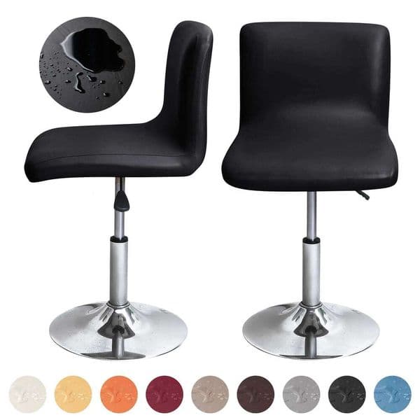 Waterproof PU Leather Bar Stool Cover Solid Color Slipcovers Short Back Small Size Chair Case For Home Banquet Hotel 26Y0605