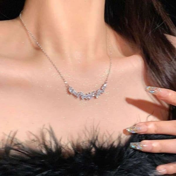 Designer Jewelry Luxury Jewelry Irregular Inverted Zircon Necklace For Women, High-End Niche Design, Titanium Steel Collarbone Chain, Light Luxury Silver Neck