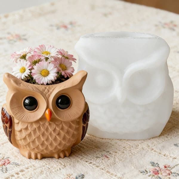 Owl Animal Flower Pot Silicone Mold DIY for Plaster Cement Vase Planter Craft Home Garden Decor Gift 260601