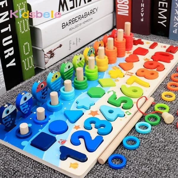 Kids Montessori Math Toys For Toddlers Educational Wooden Puzzle Fishing Count Number Shape Matching Sorter Games Board Toy 260605