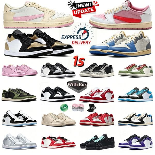 With Travis 1s 1 low basketball shoes travi scottt Sail Black Phantom Tropical Pink Shy Reverse Mocha lows outdoor mens trainers designer sneakers