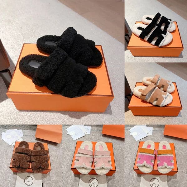 Sandals Designer Shoes New Arrival Women Cozy Curly Faux Fur Slide Sandals Double Strap Plush Slipper Anti-slip Sole Daily Wear Indoor Outdoor Warm Fluffy Shoes