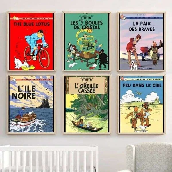 Tin_tins Adventure Canvas Print Wall Art, Classic Comic Cartoon Poster Painting for Living Room Home Decor Xmas Gift, No Frame 26Y0606