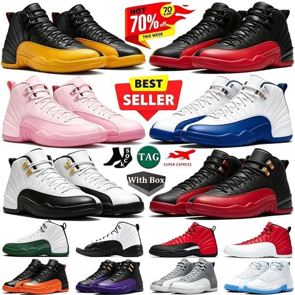 Trainers 12 12s Mens Womens Basketball Shoes Brilliant Orange White Cherry Twist University Gold Black Tongue Taxi Bloodline Flu Game Sports Sneakers With Box
