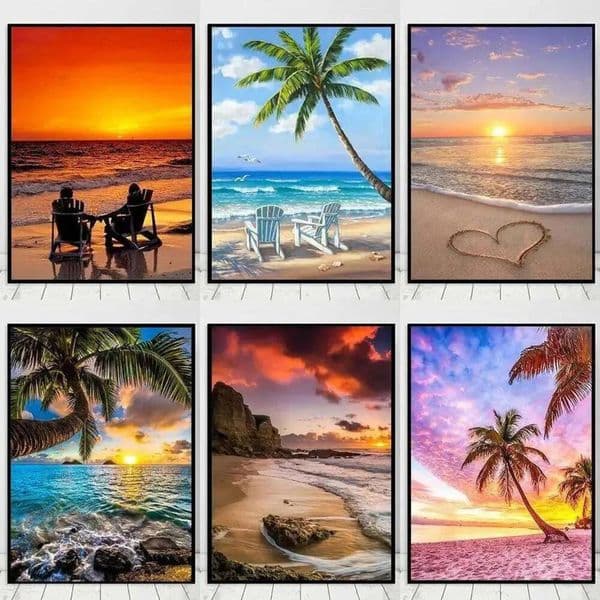 Luxury Designer Decor Romantic Beach Sunset Landscape Canvas Print Seaview Wall Art For Living Room Decor room Natural Lover Painting Poster 15