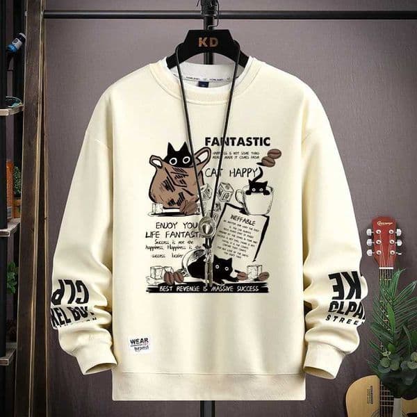 Women Men T Shirt Pullover Oversized Korean Version Long Slve Top Cartoon Cat Graphics T-Shirt Harajuku Casual Mens Clothing D260606
