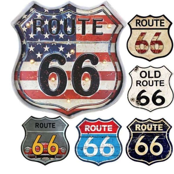 Route 66 America Tin Signs Vintage Metal Shield Shaped Plaques for Garage Man Cave Club Bar Home Wall Art Decor 26L0606