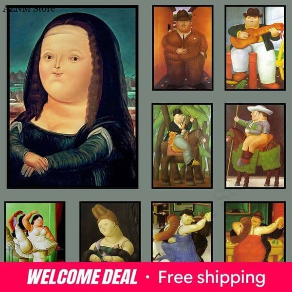 Famous Painting Boterismo Style Mona Lisa Canvas Art Prints Fernando Botero Wall Artwork Poster De 26L0606