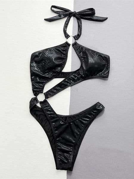 Skin Asymmetric Cut Out Snake Halter One Piece Swimsuit Women Swimwear Female High Cut Monokini Bather Bathing Suit Swim K5672.R260606