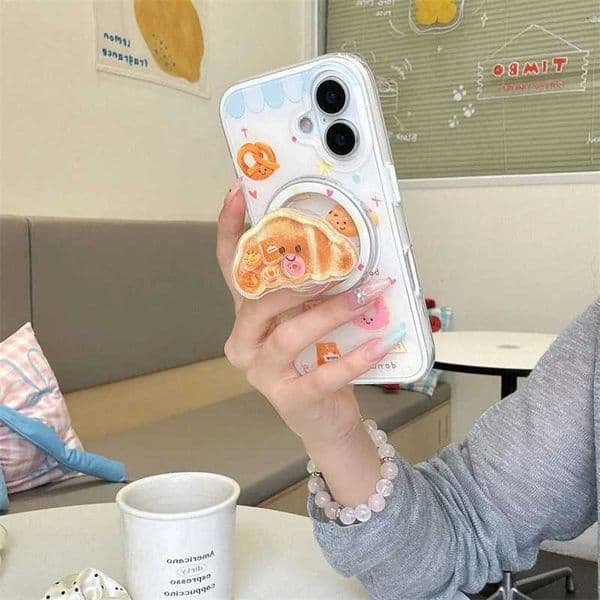 Croissant Cartoon Kroean Cute For Griptok Holder Phone Finger Ring Stand port For iPhone 16 Girl Bracket J260606