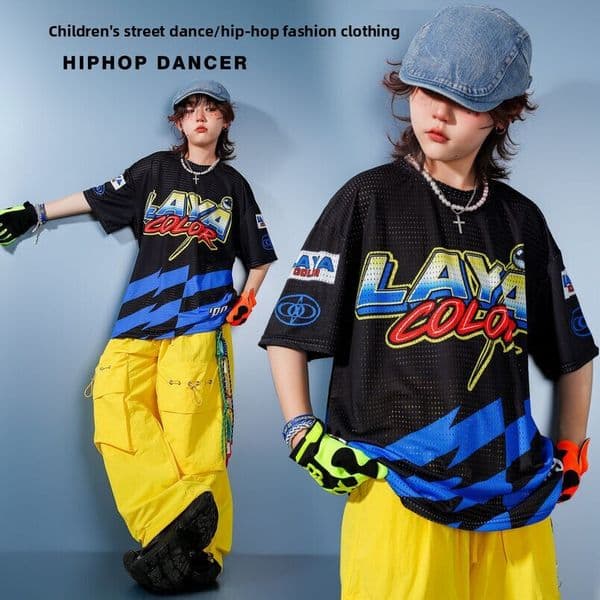 Summer street dance trendy outfits, cool costumes, boys' hip-hop, girls' children's hip-hop model performance clothing
