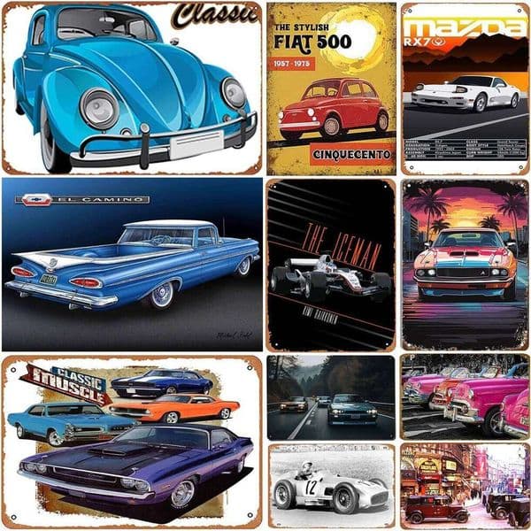 Auto Metal Tin Signs Classic Cars Wall Decoration Plaque Vintage Art Poster Iron Painting for Man Cave Home Cafe Garden Club Bar 26L0606