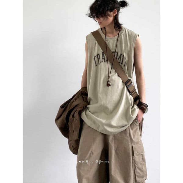 Sleevel Vest Printed For Men And Women Casual Loose Fit Suitable Sports Fitn Trendy T-shirt