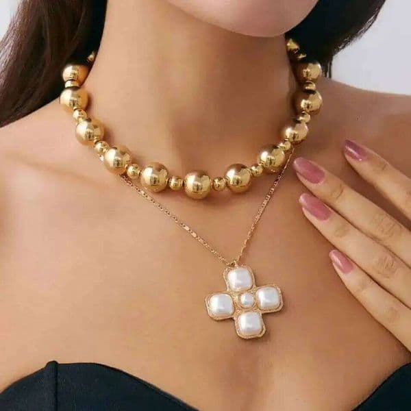 Ingemark 2Pcs/Set Goth Jesus Cross Pendant Choker Necklace for Women New Creative CCB Beads Chain Grunge Jewelry Steampunk Men