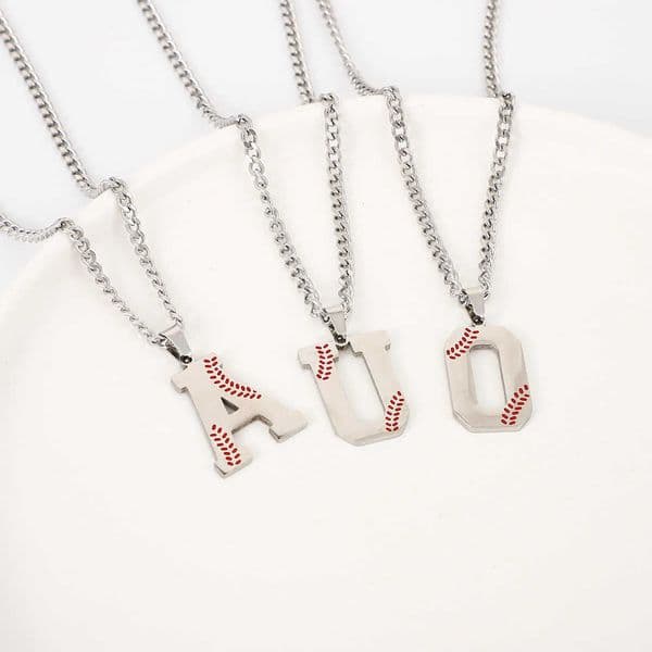 letter A-Z English pendant necklace stainless steel baseball enamel pendant stainless steel sweater chain accessory L260603VQML