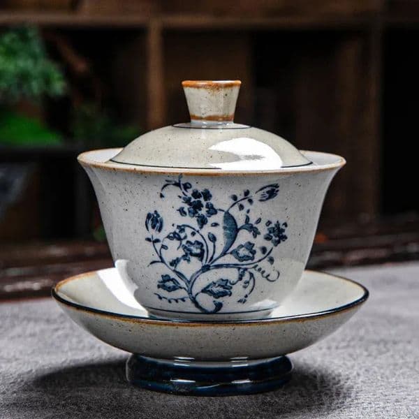 room Luxury Designer Decor Vintage Firewood Hand Painted Gaiwan Ceramic Blue And White Ceremony Kung Fu Tea Set Stoare Brewing Cover Bowl Tu 16