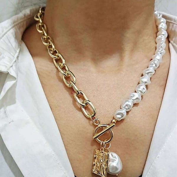 Pearl Choker for Women 2024 Geometric Necklaces & Pendants Vintage Gold Color Collar Collier Femme Jewelry