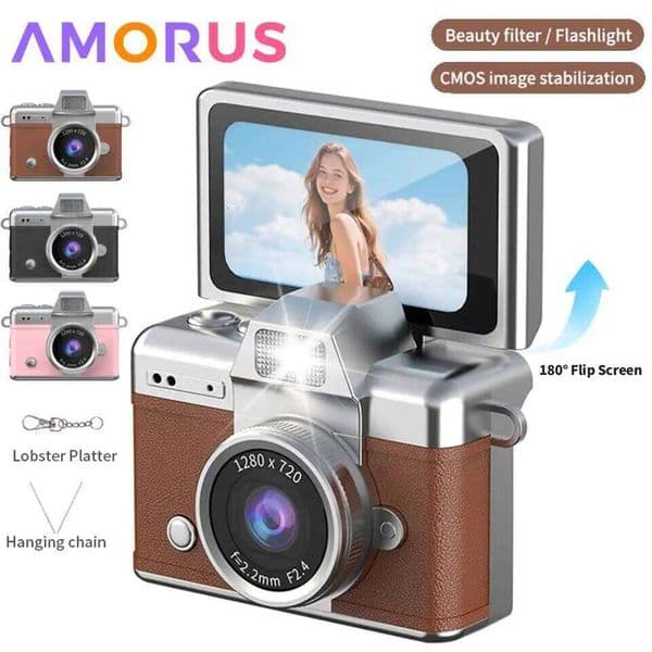 Mini Keychain Camera 1.47 Inch Flip Screen Digital CameraHD Pocket Camcorder CCD Kids Adults Gift for Birthdays New Year 26W0606