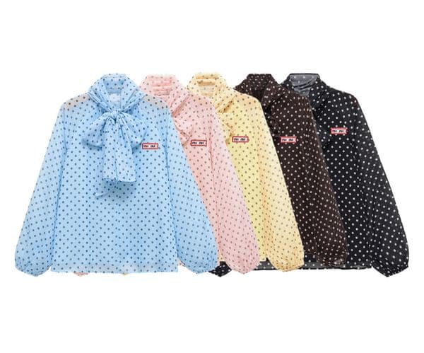 new 2026 designer Polka dots Fashion Long Sleeve Shirt Women Fashion Spring Autumn Women Bow Office