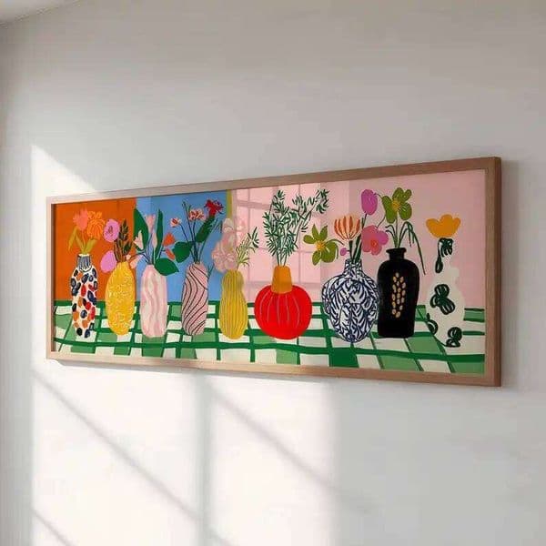 Large Abstract Matisse Style Floral Panoramic Prints, Unframed Modern Vase Canvas Wall Art for Living Room, Bedroom Decor 26Y0606
