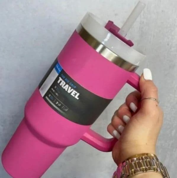 Luxury room Designer Decor 40Oz Pink Tumblers Cup With Handle Insulated Stainless Steel Lids Straw Car Travel Mugs Coffee Tumbler Termos Cup 16 6