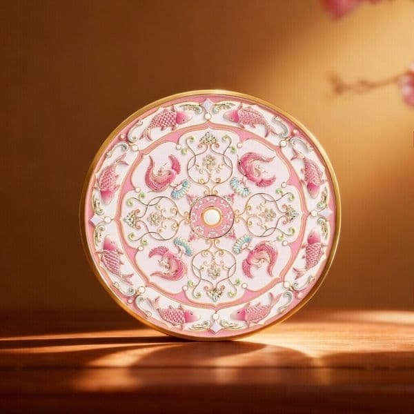 Designer Traditional Craftsmanship Metal Embossed Chinese Style Smart Lighted art Pocket Mirror With Three-Color Light Source Stepless Dimming, Cultural And 166