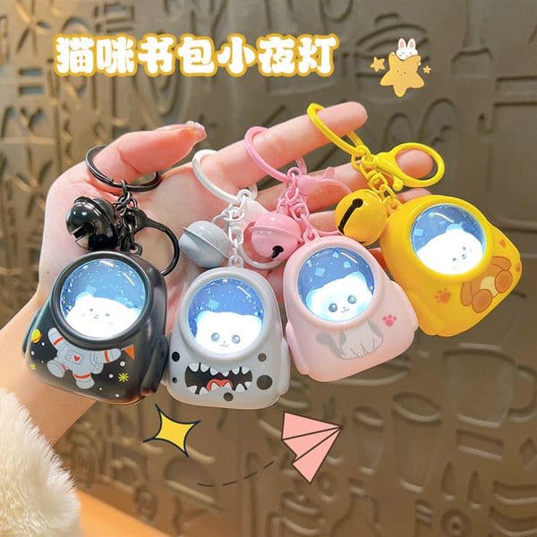 Astronaut Cat Backpack Shaped LED Night Light Keychain Glow Pendant Kids Gift