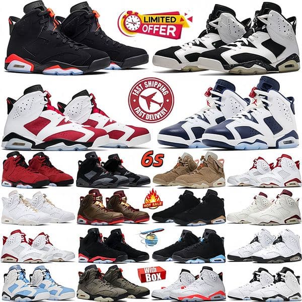 With Box Designer 6s Basketball Sneakers Men Women Fire Red UNC Navy Black Infrared Khaki White Black Casual Trainers Daily Outdoor Sports Walking Shoes