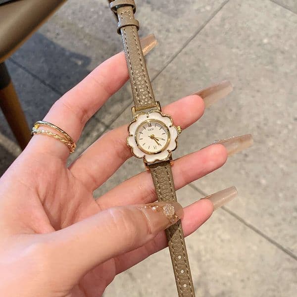 designer gold calendar Gedi vintage genuine leather floral design niche light enamel-coated high aesthetic sophisticated feel women's luxury small face watch