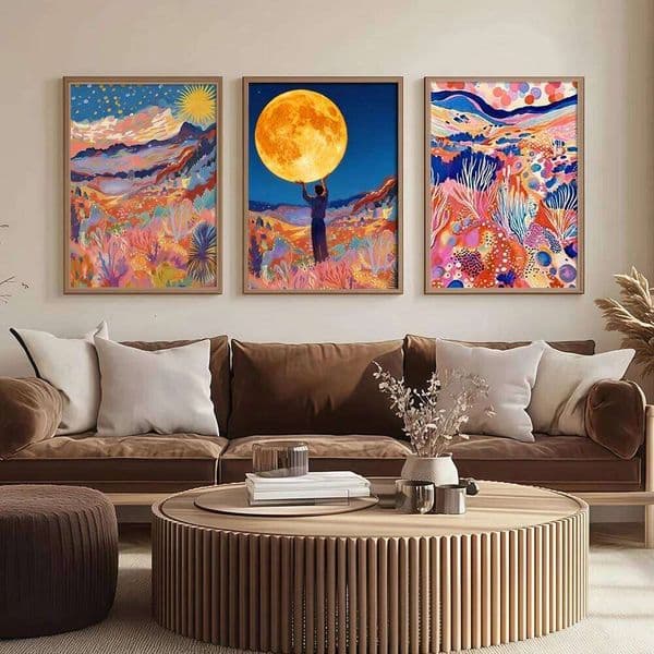 Abstract Illustration Posters Distant Mountain Flowers Colorful Nature Landscape Wall Art Murals Home Decorative painting 26L0606