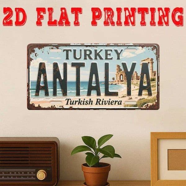 2D Flat, 1pc Riviera Antalya Metal Sign - Vintage Mediterranean Turkey Map Wall Art with Turkish & English Text, 26Y0606
