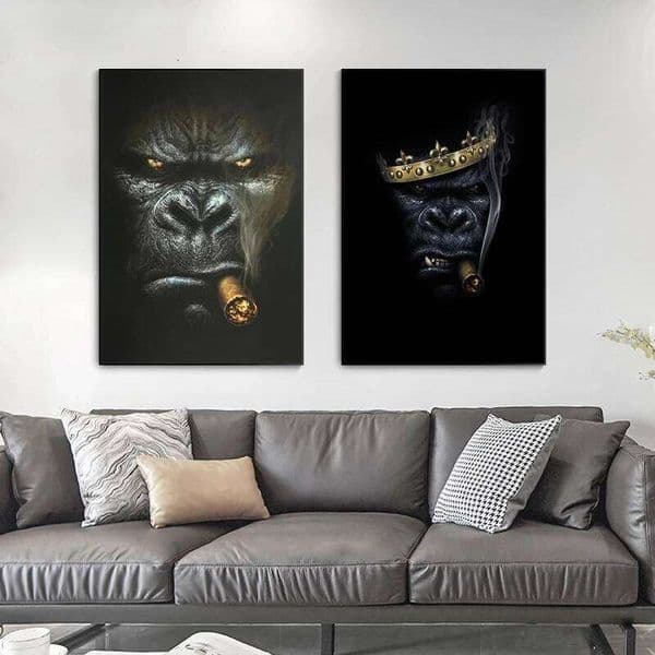 Funny Gorilla Smoking Cigar Painting on Canvas Animal Posters and Prints Cuadros Wall Art Picture for Living Room Home Decor 26L0606