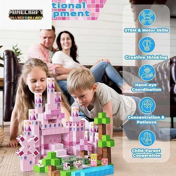 Magnetic MagneticBuilding Blocks Puzzle 3D Pink Castle Girls Toy L260606NO5L
