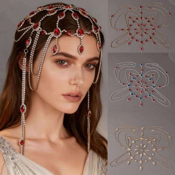 Luxury Forehead Chain Headpiece Sparkly Rhinestone Cap For Bride Wedding Party Women Stage Performances Hair Jewelry